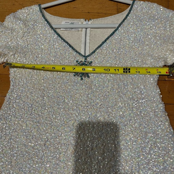Vintage Gene Shelly’s Boutique White Sequin Blue Bead Rhinestone Mini Dress - Picture 15 of 15